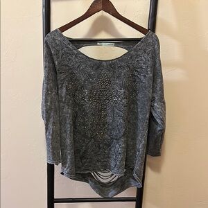 Maurices Gray Asymmetrical 3/4 Sleeve Blouse